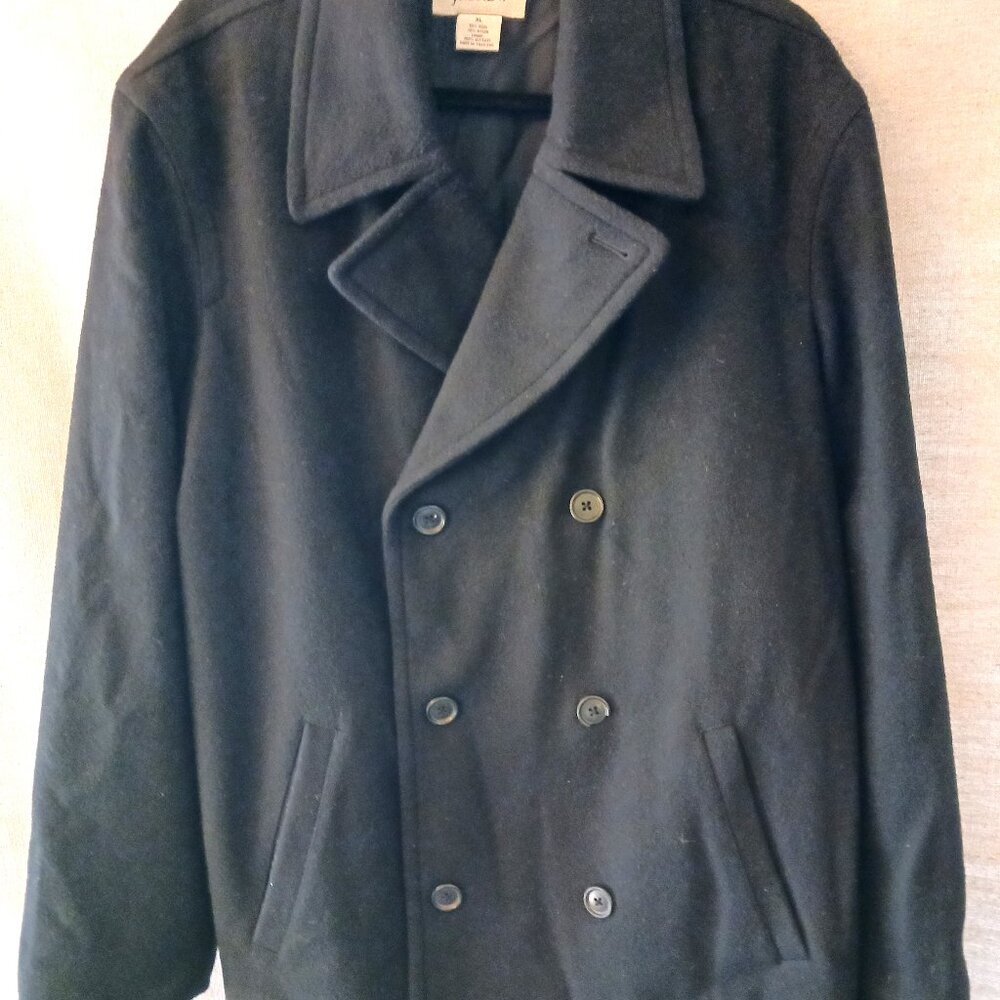 Vintage 90's J.Crew Men's Wool Blend Black Pea Coat Sz XL.